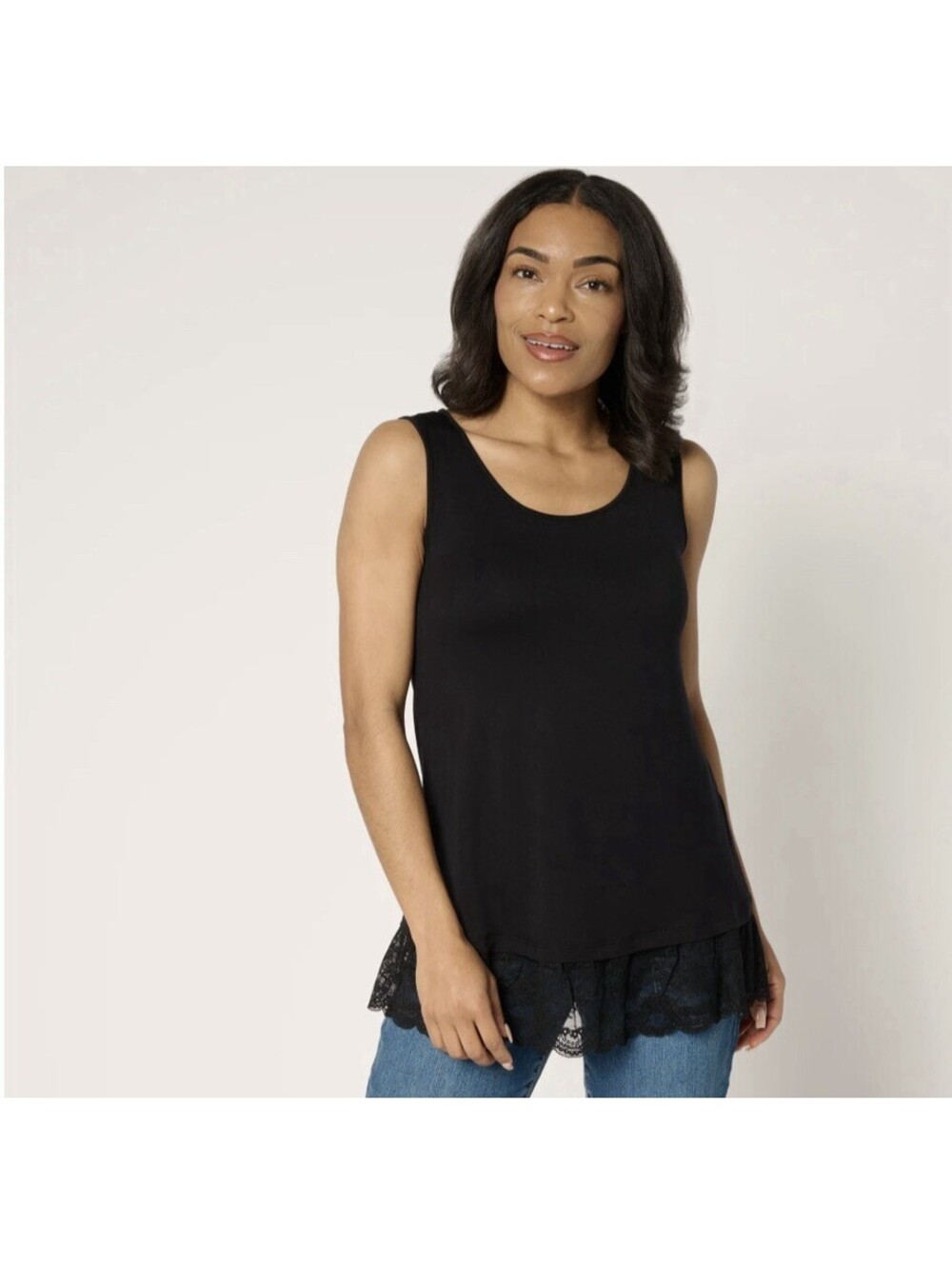 LOGO Layers by Lori Goldstein Black Mesh Hem Tank Top Women’s Small S Soft Knit